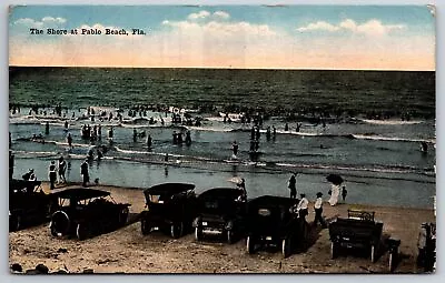 Jacksonville FL~Waders In Ocean At Pablo Beach~Vintage Cars On Sandy Shore~1910 • $10