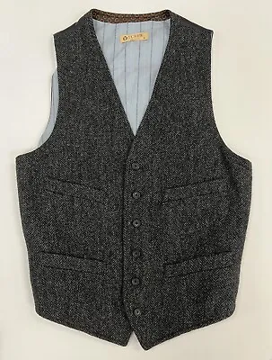 J. Crew Grey Black Herringbone 100% Wool British Moon Cloth Tweed Vest Small • $45