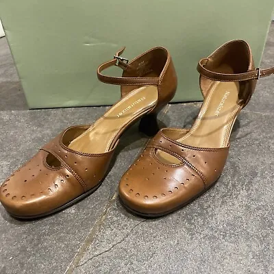 Naturalizer Shoes 6.5 Brown Leather Heels Ankle Strap Vintage Style • $15.50