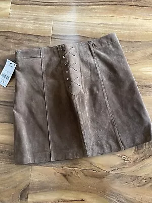 BNWT NEXT Tan Real Suede Mini Skirt 12 Lace Up Eyelet Boho  Retro 70s 10 RRP £75 • £10