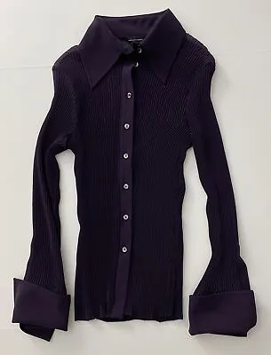 Moda International Eggplant Sheer Pleated Button Up Shirt W/ French Cuffs- Large • $32.50