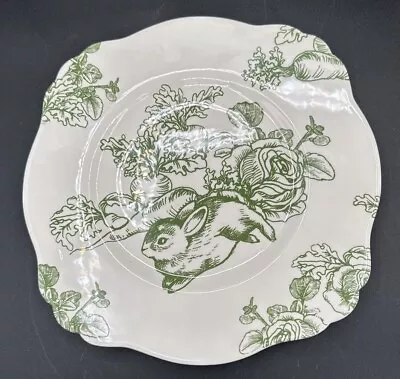 Vintage Green & White Bunny Toile Rabbit J Willfred Plate 10 1/8” Diameter • $25