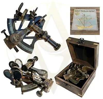 Nautical Brass Sextant With Wooden Box Antique Working Marine Ship Navigational • $45