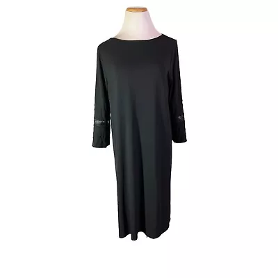 J. Jill Wearever Collection Size M Black Stretchy Knit Shift Dress 3/4 Sleeves • $19.79