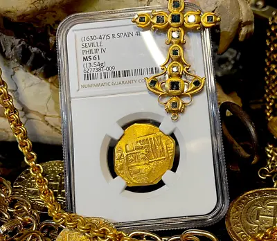 Spain 4 Escudos  Brute  Ngc 61 Pirate Gold Coins Treasure Doubloon Cob • $7950