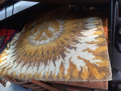 £279 • Buy Vintage Retro Danish Mid Century 60s 70s Large Yellow Sun Brown Rya Floor Rug 
