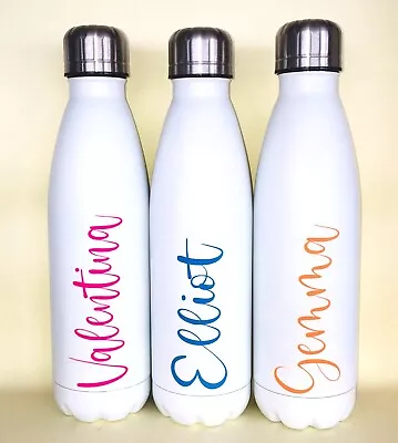 White Vacuum Personalised Kids Water Bottle Flask Beach Gym Fluorescent School • £9
