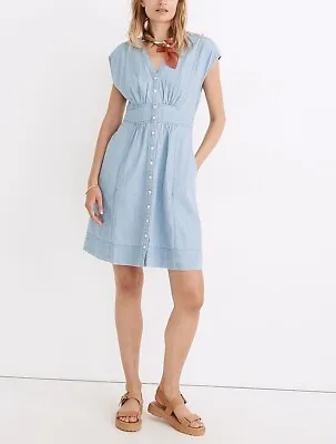 Madewell | Women's Denim Cap-Sleeve Button-Front Dress Size 0 Sunwashed Indigo • $20