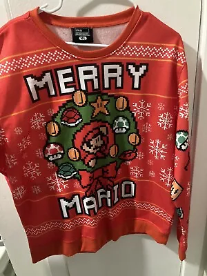 Nintendo RED Super Mario Bros Merry Christmas Ugly Sweater Sweatshirt X Large • $19.99