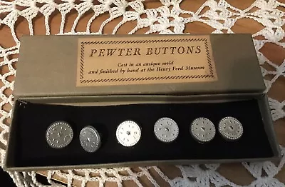 Vintage 6 Pewter Buttons In Box From Henry Ford Museum Cast From Antique Mold • $20