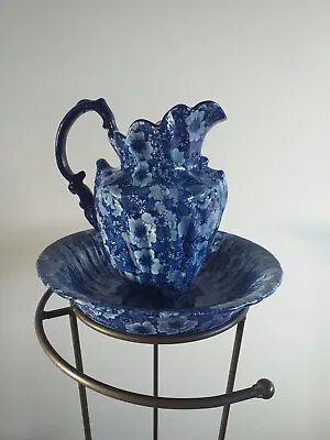 £49.99 • Buy Vintage Style Victorian  Large Blue Jug & Bowl With Stand