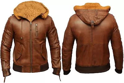 Mens B3 Bomber Rust Tan Brown Removable Fur Collar Aviator Pilot Leather Jacket • $139.99