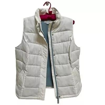 Merona Women's Quilted Puffy Fleece Lined Vest White And Blue  - Medium • $18.99