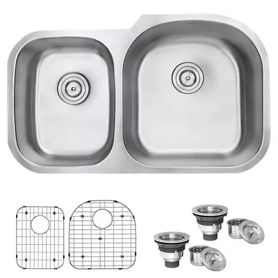 Ruvati 34-inch Undermount 40/60 Double Bowl 16Gauge Kitchen Sink - RVM4605(2582) • $109