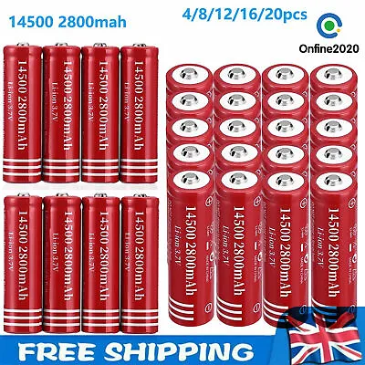 Lot 14500 Li-ion Rechargeable Batteries Lithium 3.7V 2800mAh • £12.99