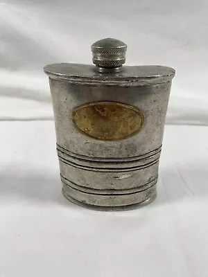 Antique Vintage Heavy Pewter Hip Flask Plate Inscribed 95% • $23.62