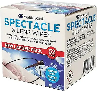 £2.99 • Buy 52 Optical Lens Wipes Glasses Sunglasses Smear Free Spectacle Deep Cleaner