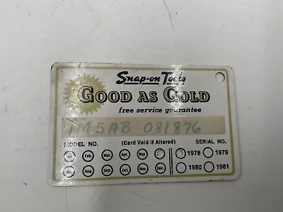 Vintage Snap On Tools Good As Gold Warranty Card • $9.99