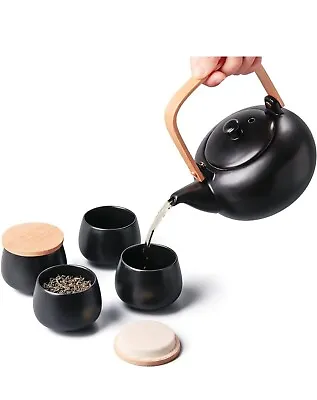 Ceramic Teapot With 4pcs Tea Cups Japanese Style 20oz Porcelain Tea Pot For Gift • £24.12