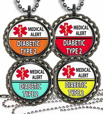 Diabetic Type 2 Medical Alert Kids Necklace & Chain Bottle Cap Medical Condition • $9.95