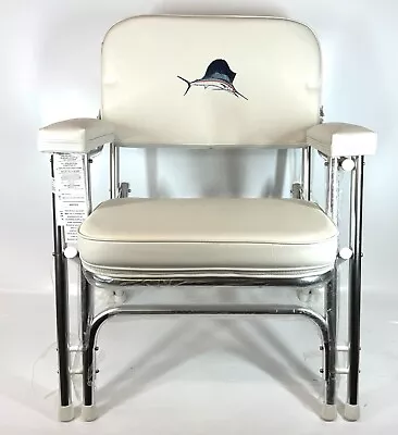 WISE 8WD119-710 White Folding Yacht Marine Boat Deck Chair W/ Marlin Embroidery • $249.99