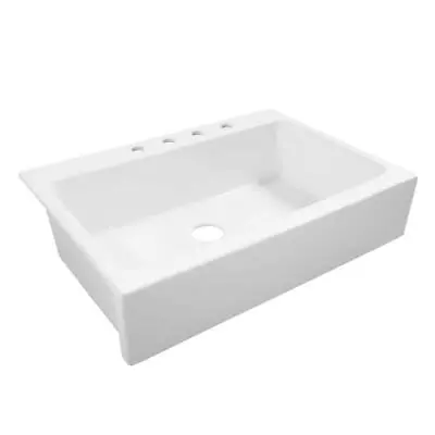 SINKOLOGY Farmhouse Kitchen Sink 34 L X 24 W 4-Hole Single Bowl Fireclay White • $462.92