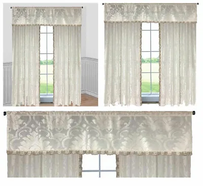 Fully Lined Pencil Pleat Curtains Ready Made Velor Damask Cream Curtain & Pelmet • £14.99