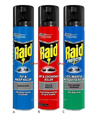 Raid Fly Wasp Ant Cockroach Mosquito Killer Rapid Action Spray 300ml • £8.95