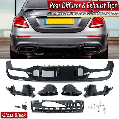 AMG E63 Style Rear Diffuser & Black Exhaust Tips For Benz E-Class W213 2016-2020 • $246.97