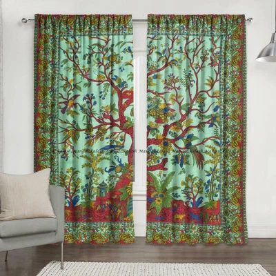 £30.66 • Buy Green TL Window Curtain Set Indian Drape Room Decor Curtain Boho Door Curtain