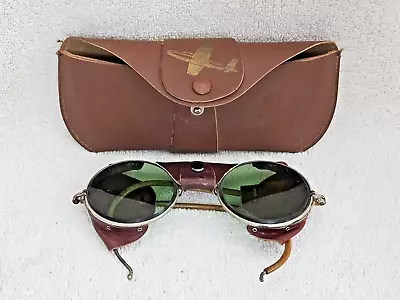 Vintage American Optical AO Co 72 Green Safety/Aviator Sunglasses W/Aviator Case • $129.99