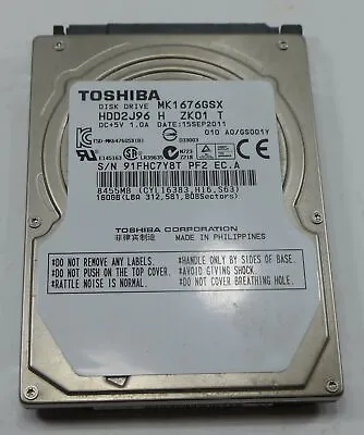 Toshiba MK1676GSX 160GB 2.5 Inch SATA II Laptop Hard Drive Used - Free Delivery • £6.79