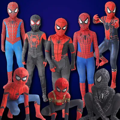 Kids Boys Spiderman Cosplay Costume Miles Morales Superhero Jumpsuit Fancy Dress • £9.49