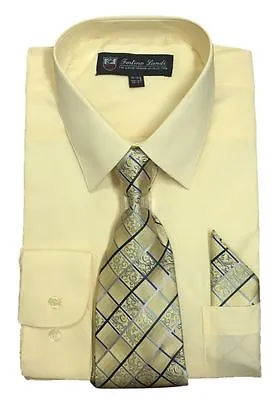 New Men's Cotton Blend Dress Shirt With Tie And Handkerchief 22 Colors 21 • $18.95