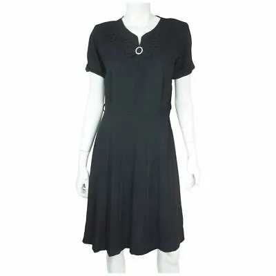 Vintage 1940s 50s Black Rayon Crepe Dress Size M • $82.50