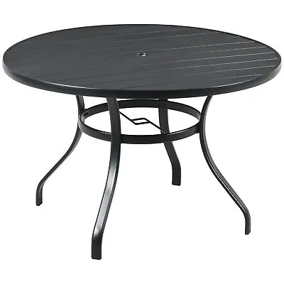 Outsunny Garden Table With Parasol Hole For Four Slatted Metal Top Black • £114.99