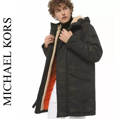 Michael Kors Mens Hooded Stadium Parka Faux Sherpa Lining Camo Large LT  • $224