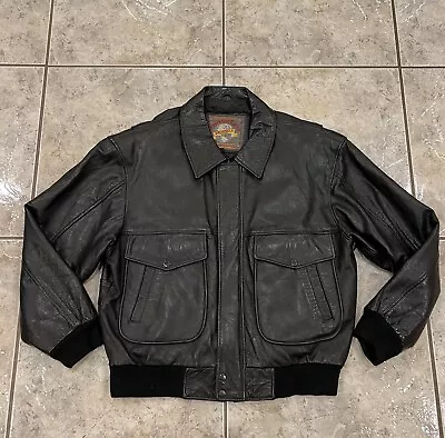 Vtg 90s Mens Medium Adventure Bound Wilsons Leather Bomber Flight Jacket Aviator • $49.99