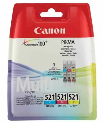 £28.89 • Buy Genuine Canon CLI-521 Multipack Cyan/Magenta/Yellow Ink Cartridges LOT