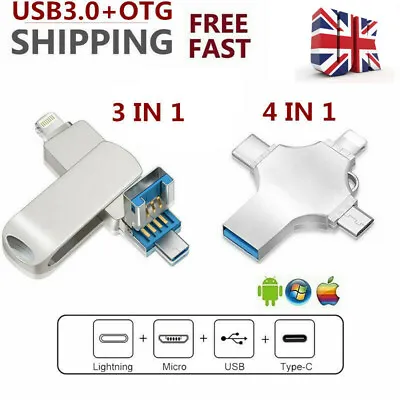 Metal 2TB 256GB USB 3.0 Flash Drive Stick For IPhone 11 X 13 IPad Android PC UK • £12.88