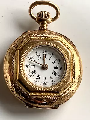 Antique Pretty Vintage Ladies 14ct Gold Engraved Fob Pocket Watch Working 14k • £319.95