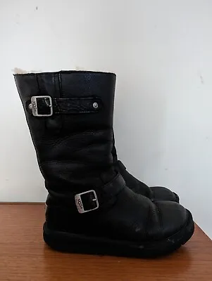 Women's Ugg Kensington Black Leather Boots Size UK 6.5 EUR 39 • £39.99