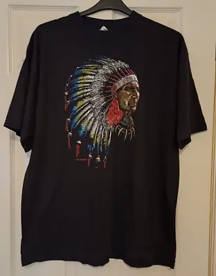 Men's Clothes Chest 46 Inch Black T-Shirt Native American Design • £8