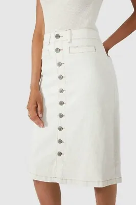 Principles Cream Denim Skirt Botton Front A Line Knee Length Stretchy Cotton • £16.49