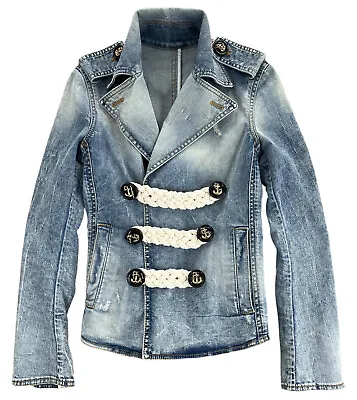 DSQUARED2 Moto Jean Jacket 6-Button W/Rope Braid In Sea Wash Blue Italy 40 US 4 • $118.95