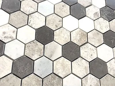 Carrara Gray Mix 2  Hexagon Marble Mosaic Wall And Floor Tile Backsplash Bath • $19.99