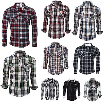 £9.99 • Buy Mens Long Sleeve Branded Slim Fit Check Print Smart Cotton Work Shirts S-XL