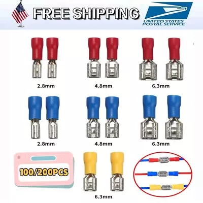 100/200pcs Female&Male Spade Insulated Connector Crimp Electrical Wire Terminal • $8.45