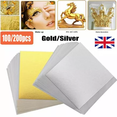 200 Sheets Leaf Foil Gilding Art Craft Metallic Transfer DIY Gold Silver Copper • £3.99