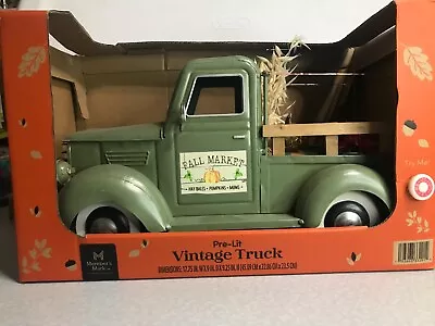 Member's Mark Pre-Lit Vintage Truck Fall Harvest Green Hay Pumpkins Mums NEW • $28.87